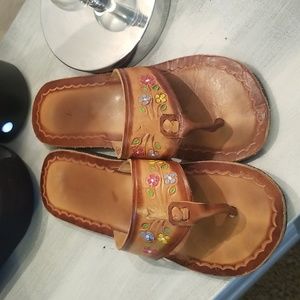 Leather Tooled Sandals SZ 8.5